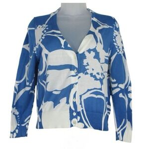 J Crew Cardigan Blue & White Floral V Neck, Cropped, Sz Sm Cottagecore Demure